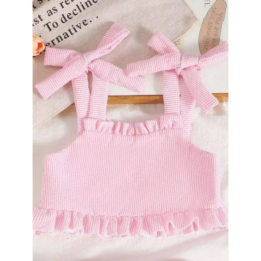 Children's Tie Strap Top & Layered Skirt Set